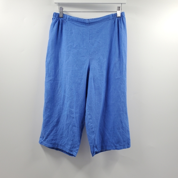 Flax Pants - FLAX Blue Linen Capri Pants Wide Leg Boho Lagenlook